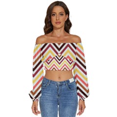 Chevron V Long Sleeve Crinkled Weave Crop Top by GardenOfOphir