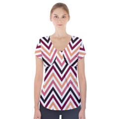 Chevron Iv Short Sleeve Front Detail Top by GardenOfOphir