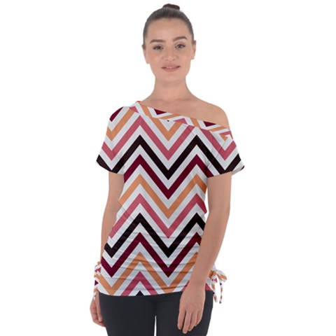 Chevron Iv Off Shoulder Tie-up Tee by GardenOfOphir