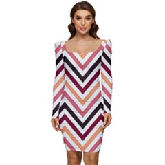 Chevron Iv Women Long Sleeve Ruched Stretch Jersey Dress by GardenOfOphir