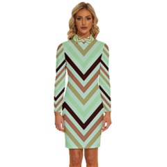 Chevron Iii Long Sleeve Shirt Collar Bodycon Dress by GardenOfOphir