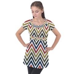 Chevron Ii Puff Sleeve Tunic Top by GardenOfOphir