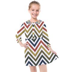 Chevron Ii Kids  Quarter Sleeve Shirt Dress by GardenOfOphir