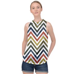 Chevron Ii High Neck Satin Top by GardenOfOphir