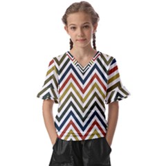 Chevron Ii Kids  V-neck Horn Sleeve Blouse by GardenOfOphir