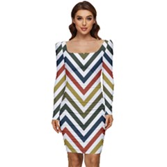 Chevron Ii Women Long Sleeve Ruched Stretch Jersey Dress by GardenOfOphir