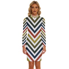 Chevron Ii Long Sleeve Shirt Collar Bodycon Dress by GardenOfOphir