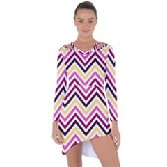 Pretty Chevron Asymmetric Cut-out Shift Dress by GardenOfOphir