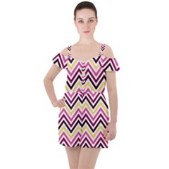 Pretty Chevron Ruffle Cut Out Chiffon Playsuit by GardenOfOphir