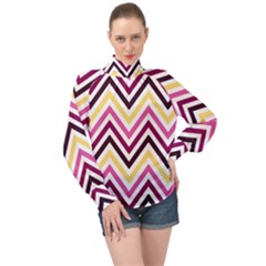 Pretty Chevron High Neck Long Sleeve Chiffon Top by GardenOfOphir