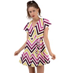 Pretty Chevron Flutter Sleeve Wrap Dress by GardenOfOphir