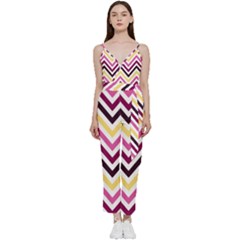 Pretty Chevron V-neck Spaghetti Strap Tie Front Jumpsuit by GardenOfOphir