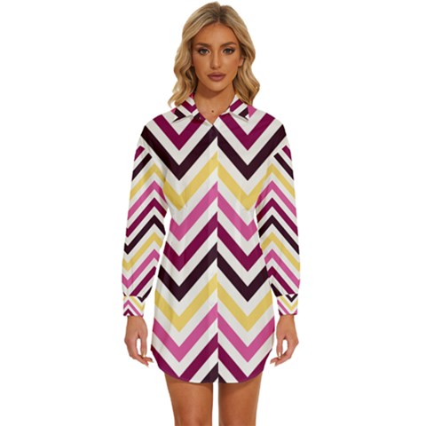 Pretty Chevron Womens Long Sleeve Shirt Dress by GardenOfOphir