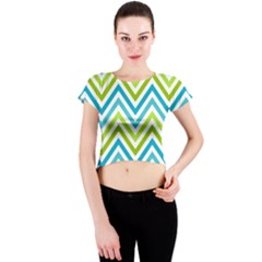 Green Chevron Crew Neck Crop Top by GardenOfOphir