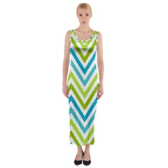 Green Chevron Fitted Maxi Dress by GardenOfOphir