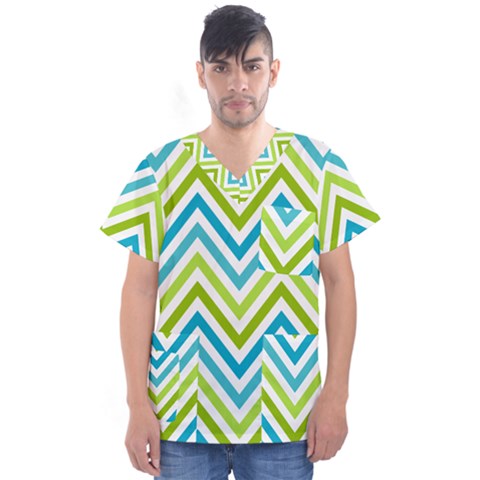 Green Chevron Men s V-neck Scrub Top by GardenOfOphir