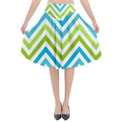 Green Chevron Flared Midi Skirt by GardenOfOphir