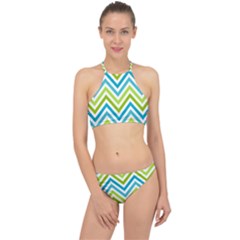 Green Chevron Racer Front Bikini Set by GardenOfOphir