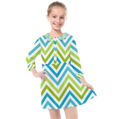 Green Chevron Kids  Quarter Sleeve Shirt Dress by GardenOfOphir