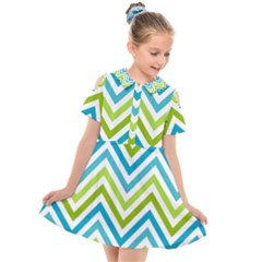 Green Chevron Kids  Short Sleeve Shirt Dress by GardenOfOphir