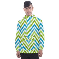 Green Chevron Men s Front Pocket Pullover Windbreaker