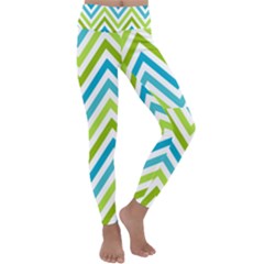 Green Chevron Kids  Lightweight Velour Classic Yoga Leggings by GardenOfOphir