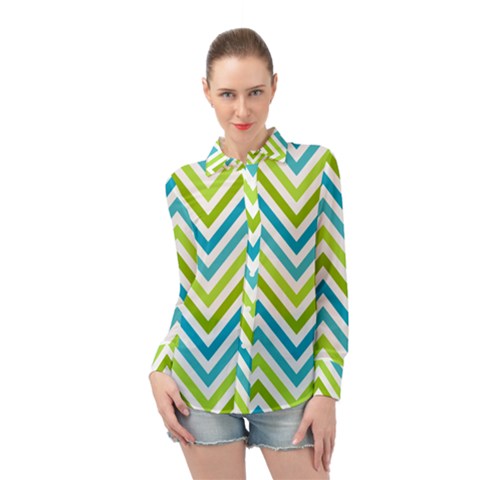 Green Chevron Long Sleeve Chiffon Shirt by GardenOfOphir