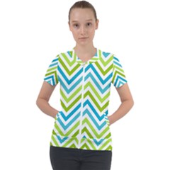 Green Chevron Short Sleeve Zip Up Jacket by GardenOfOphir