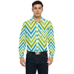 Green Chevron Men s Long Sleeve Pocket Shirt  by GardenOfOphir