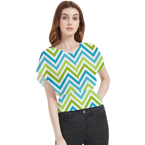 Green Chevron Butterfly Chiffon Blouse by GardenOfOphir