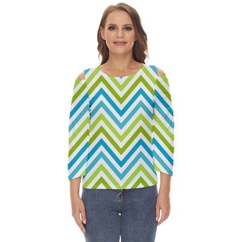 Green Chevron Cut Out Wide Sleeve Top by GardenOfOphir