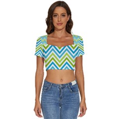 Green Chevron Short Sleeve Square Neckline Crop Top  by GardenOfOphir