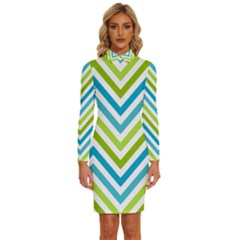 Green Chevron Long Sleeve Shirt Collar Bodycon Dress by GardenOfOphir