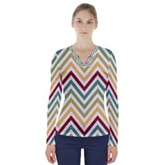 Cevron V-neck Long Sleeve Top by GardenOfOphir