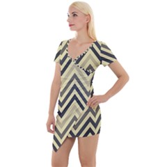 Mute Chevron Short Sleeve Asymmetric Mini Dress by GardenOfOphir