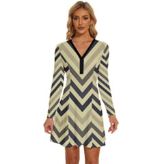 Mute Chevron Long Sleeve Deep V Mini Dress  by GardenOfOphir