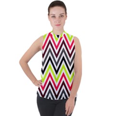 Chevron Mock Neck Chiffon Sleeveless Top by GardenOfOphir