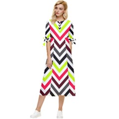 Chevron Bow Sleeve Chiffon Midi Dress by GardenOfOphir