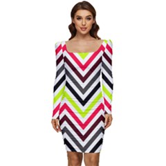 Chevron Women Long Sleeve Ruched Stretch Jersey Dress by GardenOfOphir