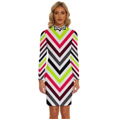 Chevron Long Sleeve Shirt Collar Bodycon Dress by GardenOfOphir