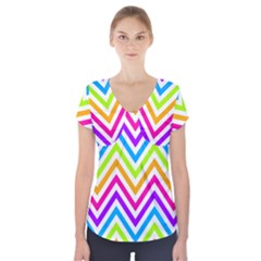 Bright Chevron Short Sleeve Front Detail Top by GardenOfOphir