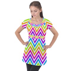 Bright Chevron Puff Sleeve Tunic Top by GardenOfOphir