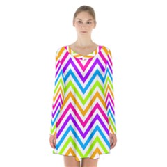 Bright Chevron Long Sleeve Velvet V-neck Dress by GardenOfOphir