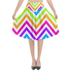 Bright Chevron Flared Midi Skirt by GardenOfOphir