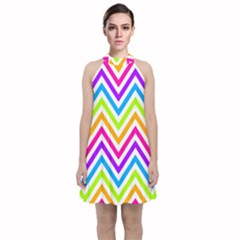 Bright Chevron Velvet Halter Neckline Dress  by GardenOfOphir