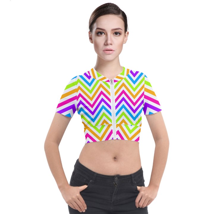 Bright Chevron Short Sleeve Cropped Jacket