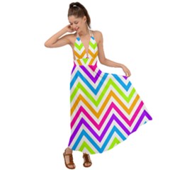 Bright Chevron Backless Maxi Beach Dress by GardenOfOphir