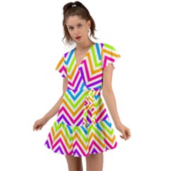 Bright Chevron Flutter Sleeve Wrap Dress by GardenOfOphir