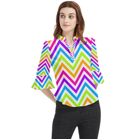 Bright Chevron Loose Horn Sleeve Chiffon Blouse by GardenOfOphir