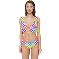 Bright Chevron Low Cut Ruffle Edge Bikini Set by GardenOfOphir